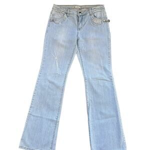 Cache Jeans Bootcut Slim Embellished Crystals Vintage Light Wash Women’s Size 6